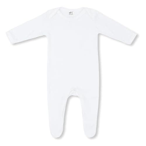 Image of Baban Baby White Sleepsuit - Plain Soft Cotton Babygrow for Baby Boys and Girls White Newborn