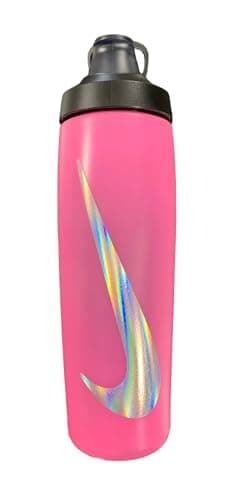 Image of Nike Refuel Bottle Locking Lid 24oz 709 ml Water Bottle Sports Bottle Training Fitness Leakproof, Pink Spell/Black/Silver Iridescent