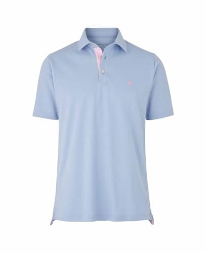 Image of THE SAVILE ROW COMPANY LONDON Men's Classic Fit Cotton Pique Short Sleeve Polo Shirt - Sky Blue - Extra Large