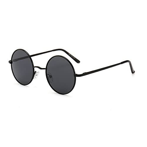 Image of JoXiGo Sunglasses Mens Women Polarised UV400 Protection - Retro Round Classic Metal Frame (Black Black)