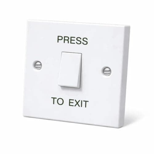 Image of SecureMyDoor PRESS TO EXIT Button - Gloss White Plastic Door Release Switch - Perfect for Access Control Systems in Commercial & Residential Settings - Easy Installation (Flush Mount)
