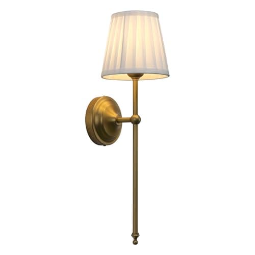 Image of JIMUBEAM Antique Finish Wall Light Sconce Fixture with White Pleated Fabric Shade, Vintage Indoor 1-Light Wall Mounted Lamp for Hallway Bedroom Bedside Nightstand Light