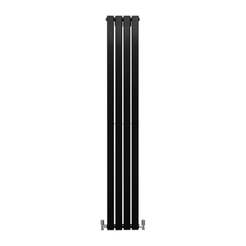 Image of Designer Radiators 180 x 28cm Flat Panel Modern Central Heating Matt Black Vertical Column Double Panel Wall Mounted Slimline Kitchen Living Room Bathroom Commercial Cleaning Brush & Fixing Kit
