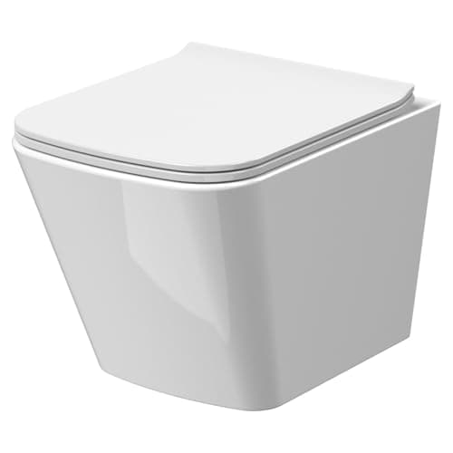 Image of nuie NCG440 Ava | Modern Bathroom Wall Hung Square Toilet Pan and Soft Close Sandwich Seat Included, 350mm, White