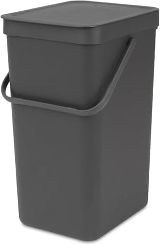 Image of Brabantia Sort & Go Waste Bin 16L (Grey), Space-Efficient Plastic Recycle Container with Handle, Removable and Stay-Open Lid, Easy to Clean Kitchen Bin without Nooks and Rims