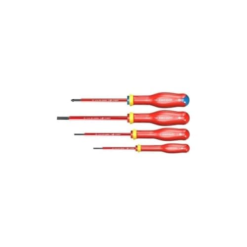 Image of FACOM At4Vepb Set of 4 Insulated Protwist Screwdrivers 1000 V, Set of 2 Slotted Screwdrivers + 2 Prozidriv Tools Set Heat-Treated