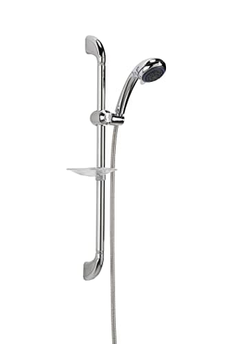 Image of Croydex Chrome Shower Head and Hose Set with Riser Rail - Shower Handset with 3 Spray Patterns and Rub Clean Nozzles, Adjustable Height, 1.5m Hose, 715mm Riser Rail, Soap Dish Included