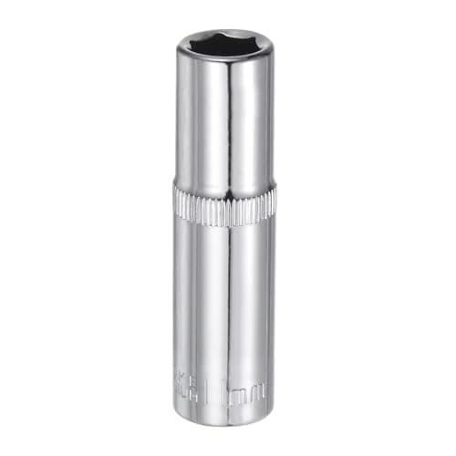 Image of Sourcing Map 6-Point 3/8" Drive 11mm Deep Socket, 2.48" Length, 45# Steel, Metric Square Drive, Polished Chrome, Car Repair, Mechanical Maintenance, Home Use