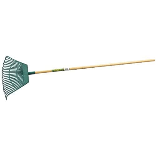 Image of Draper 550mm Plastic Leaf Rake | 23 Teeth Outdoor Garden Hand Tool | Varnished Natural Wood Handle | Lawn Leveling | 31069