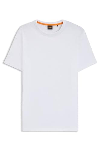 Image of BOSS Mens Tegood Cotton-Jersey T-Shirt with Logo Detail White