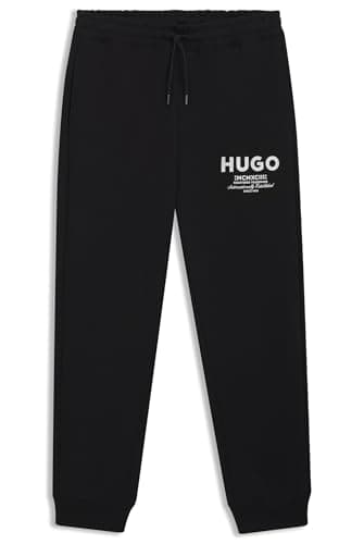 Image of HUGO Mens Nevez Logo-Print Tracksuit Bottoms in Cotton Terry