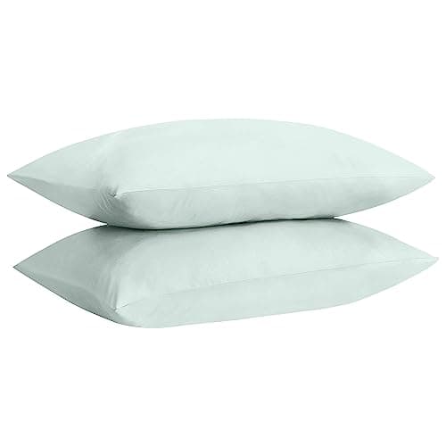 Image of HOME ACE Non Iron Percale Standard Pillowcases 2 Pack Duck Egg, 180 Thread Count 100% Poly Cotton Housewife Pillow Cases 50 x 75CM