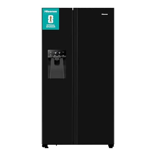 Image of Hisense RS694N4TBE Freestanding American Side - by - side Door American Fridge Freezer 562L, Black, with Non-Plumbed Water and Ice Dispenser, Black, 91 × 178.65 × 68.9 cm (W×H×D)