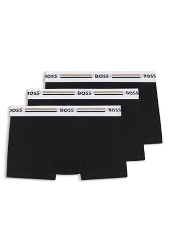 Image of BOSS Mens Trunk 3P Revive Three-Pack of Stretch Trunks with Signature-Stripe waistbands Black