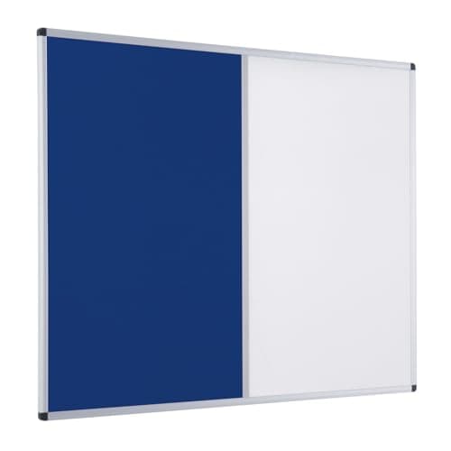 Image of Metroplan Combination Noticeboard and Whiteboard, Blue Felt with Drywipe Surface, Aluminium Frame, 90 x 60 cm, Wall Mounted, with Pen Tray Ideal for Home, Office and School