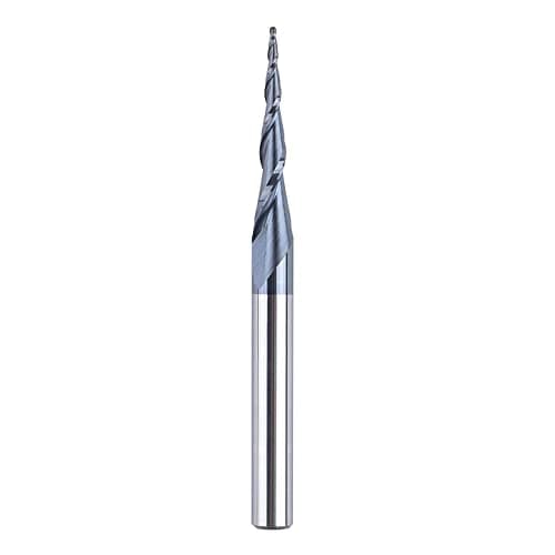 Image of SpeTool Tapered Spiral Ball Nose Router Bit - 0.5mm Radius 1/4 Inch Shank CNC Engraving Bit, TiAlN Coated Carbide 2-Flute Milling Cutter for 3D Wood Carving, MDF & Aluminum, 1-1/4" Cut Length