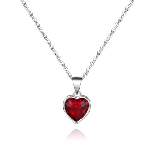 Image of Red Necklace Garnet Necklace Cubic Zirconia Necklace Silver Heart Necklace for Women Pendant Necklaces Handmade Necklaces Dainty Necklace Birthstone Necklace