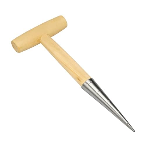 Image of Hand Dibber, Stainless Steel Bulb Planter, Handle Seed Sowing Tool with Ergonomic T-shaped Handle for Outdoor Garden Planting Seeds & Bulbs & Vegetable Flower (Wood, 1 PC)