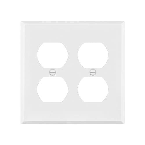 Image of ENERLITES Double Metal Wall Plate for Duplex Socket Outlet Cover Corrosion Resistant Standard Size 2 Way 4.5" x 4.6" Powder Coated Stamped Steel 7722-WM