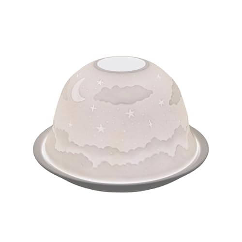 Image of Nordic Lights Night Shade Porcelain Tealight Holder White Dome | Candle Holder Projecting a 3D Image Use With Scented Candle, LED Light | Room Decor Lights | Shade & Plate Set with Gift Box