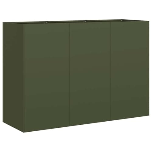 Image of vidaXL Olive Green Planter Box - Rectangular 120x40x80 cm, Cold-Rolled Steel Pot, Garden/Patio/Balcony Decor, Open Bottom Design