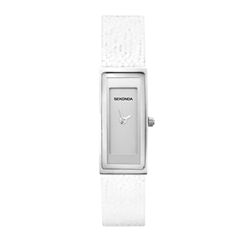 Image of Sekonda 17mm Sparkle White Slim Ladies Crystal Rocks Dress Watch with Brushed Dial Jewellery Clasp and Leather Backed Strap