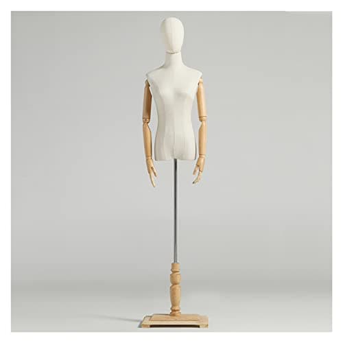 Image of OZBMA Mannequin Body Torso Female, Demountable Wooden Half Scale Dummy Manikins Dress Form with Head Arm for Wedding Photography Studio Display, 4 Style Base,Round,Small (Round S)