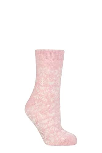 Image of ELLE Women’s Faux Fur Lined Chenille Slipper Socks – 1 Pair, Plush Indoor Comfort, Soft & Warm Knit Design with Non-Slip Base, Size UK 4-8 Soft Pink