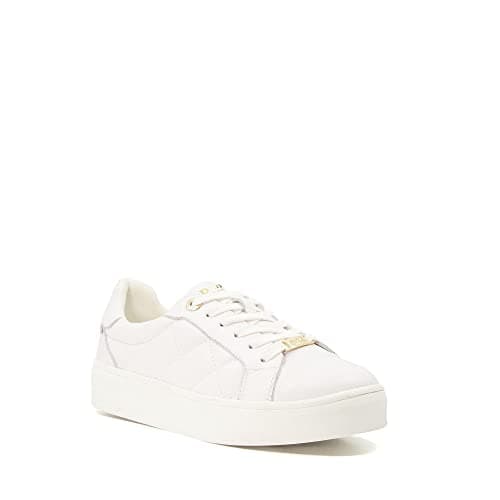 Image of Dune Ladies Women's Excitement Quilted Lace-Up Trainers Size UK 8 White Flat Heel Trainers