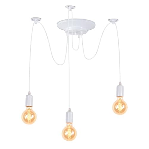 Image of iDEGU Modern and Retro Pendant Light, 3 Arms DIY Spider Chandelier Creative Adjustable 150CM Vintage Ceiling Pendant Lamp Fixture with E27 Socket, White (3 Light)