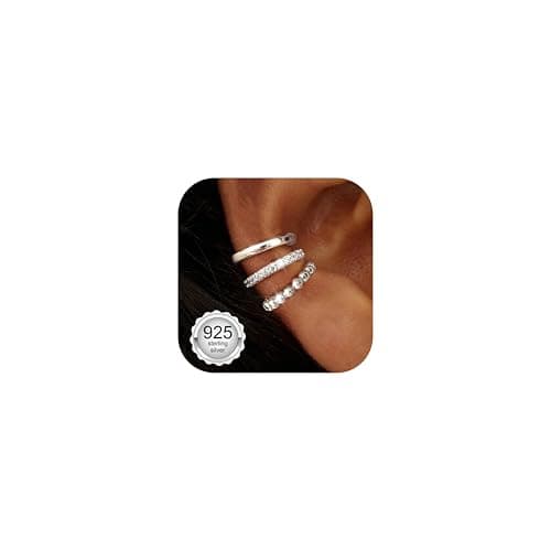 Image of Chriscoco 3Pcs S925 Sterling Silver Ear Cuff No Piercing for Women Adjustable Clip On Earrings Fake Earrings Cartilage Helix Wrap Earring Set Fake Piercings Cuff Earring for Women