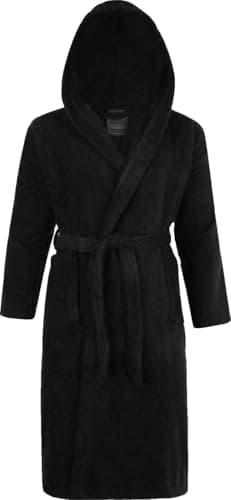 Image of Adore Home 100% Cotton Terry Towelling Hooded Shawl Collar Bathrobe Small, Black