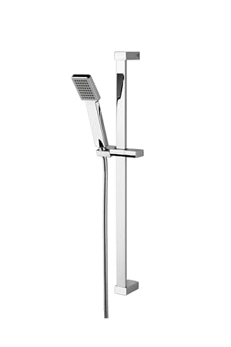 Image of Balterley Shower Riser Rail Kit with Single Function Shower Head, Square Adjustable Rail Riser & Handset, Wall Mount Slide Rails Set, Handheld Showerhead for Bathroom - 660 x 70 x 700mm (Chrome)