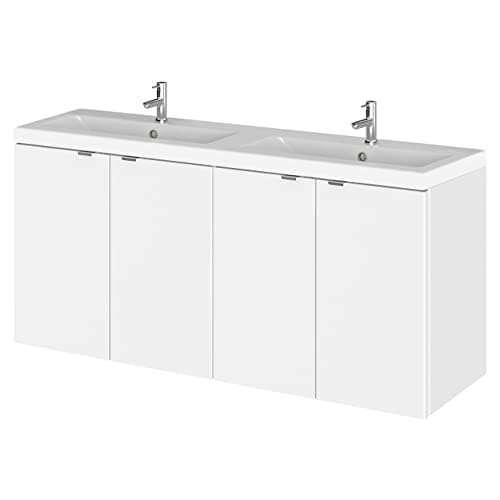 Image of Hudson Reed CBI133A Fusion Modern Bathroom 4 Door Wall Hung Vanity Unit and Full Depth Double Ceramic Basin, 1200mm, Gloss White