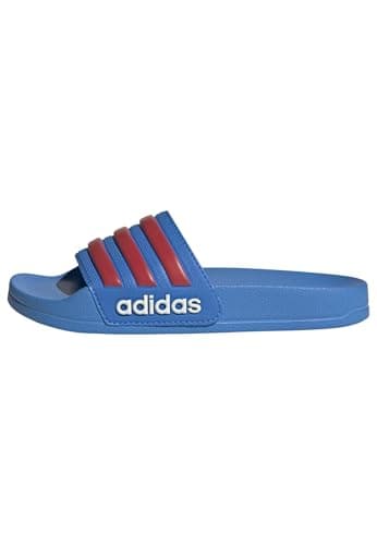Image of adidas Unisex Kids ADILETTE SHOWER SLIDES, Lucid Ray Blue/semi lucid red/off white, 5 UK