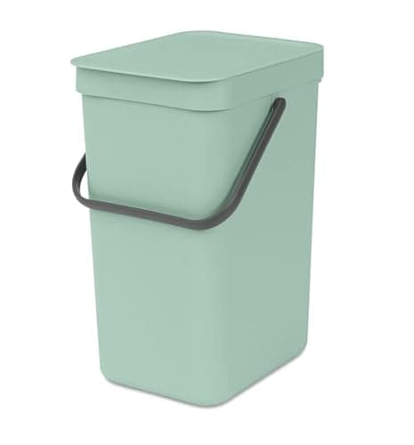 Image of Brabantia Sort & Go Waste Bin 12L (Jade Green), Space-Efficient Plastic Recycle Container with Handle, Removable and Stay-Open Lid, Easy to Clean Kitchen Bin without Nooks and Rims