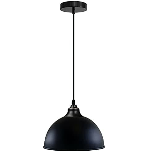 Image of LEDSone Black Dome Shape Vintage Rustic Pendant Light E27 Bulb Base 1m Adjustable Cable Industrial Hanging Ceiling Lamp Shade for Dining Room Bar Clubs Restaurants