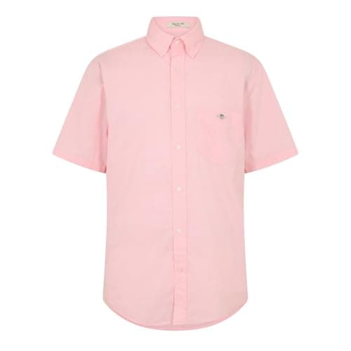 Image of GANT Mens Classic Poplin Short Sleeve Shirt Washed Pink 666 XL