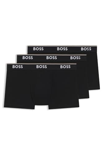 Image of BOSS Mens Trunk 3P Power Three-Pack of Logo-Waistband Trunks in Stretch Cotton