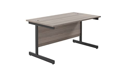 Image of Office Hippo Heavy Duty Rectangular Cantilever Desk, Home Office Table With Integrated Cable Ports, PC Desk For Office or Home, 5 Yr Warranty - Black Frame/Grey Oak Top, 120cm x 80cm