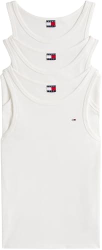 Image of Tommy Jeans Men's TJM XSLIM 3 Pack Flag Tank EXT DM0DM21782 Other T-Shirts, Multi (Ecru/Ecru/Ecru), XS
