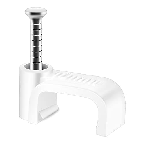 Image of ERKXD Flat Cable Clips White 100 Pcs for Cat6 Cat7 Ethernet Cable Clips to Wall with Steel Nails 10mm 12mm Cord Holder (10mm)
