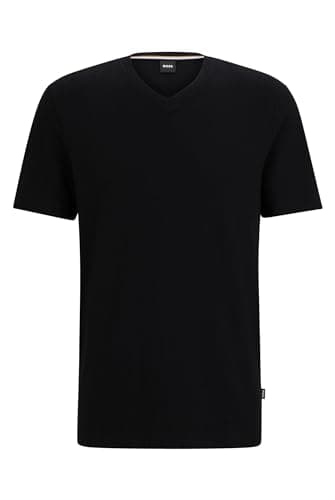 Image of BOSS Mens Tilson 60 Mercerised-Cotton Regular-fit T-Shirt with V Neckline Black