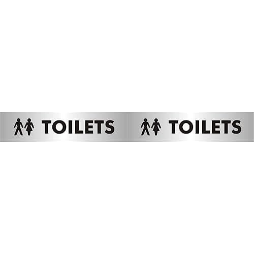 Image of Seco Toilets with Pictogram Sign, 190mm x 45mm - 2mm Brushed Aluminium Effect Acrylic (Pack of 2)