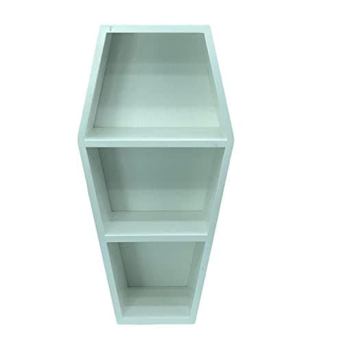 Image of HOMION Coffin Shaped Wooden Spooky Goth Shelf For Wall Hanging or Table Top Home Deco'r (White, Small)