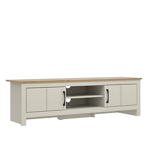 Image of Galano Limestone Wide TV Stand – 150cm Entertainment Unit for up to 65" TV, 2-Door Cabinet, Light Grey