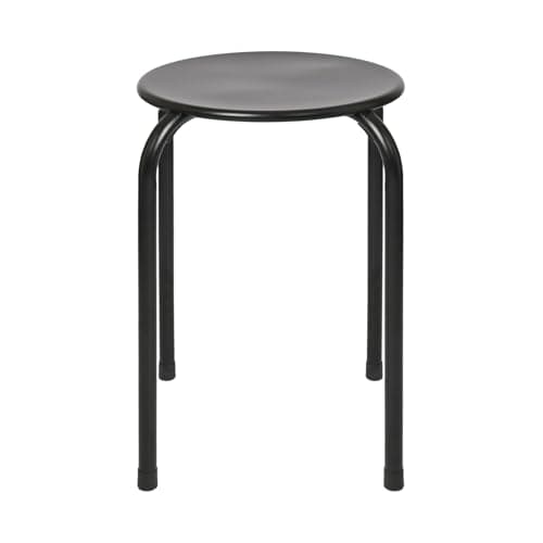 Image of Harbour Housewares Metal Stacking Stool - Matt Black - 1x Adults Small Stackable Kitchen Dining Breakfast Bedroom Vanity Dressing Table Sitting Room Office Chair Chairs Seat Set