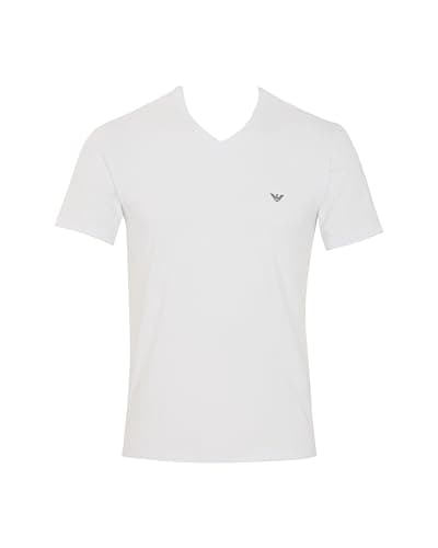Image of Emporio Armani Man's Essential Cotton V Neck T-Shirt, White, L, Fitted