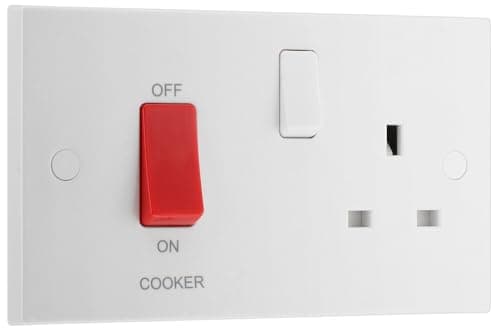 Image of BG Electrical Cooker Switch with Socket, Cooker Control Unit, Control Socket, Double Pole, Square Edges, Nexus 900 Series, White Moulded, Square Edge, 45A, 971