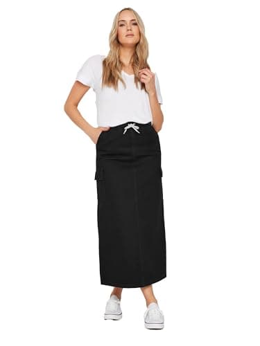 Image of Long Tall Sally - LTS Tall Wash Cotton Denim Maxi Skirt - Women's Black